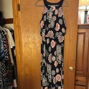 Robbie Bee Navy and Pink Sleeveless Halter Maxi Sundress